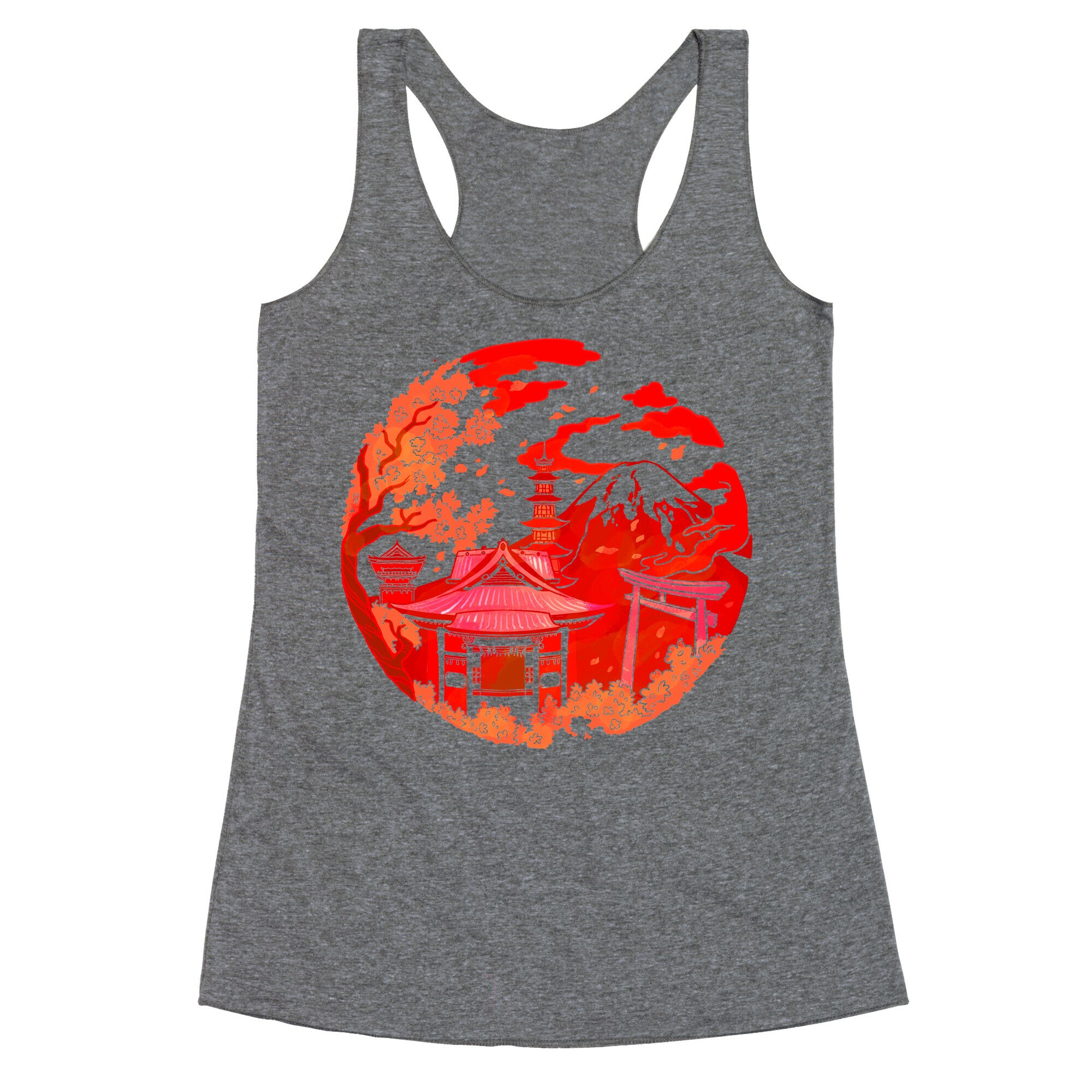 Japan's Mount Fuji and Shinto Shrines Inside the Rising Sun Racerback Tank